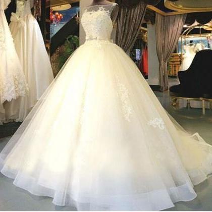A-line Sheer Neck Wedding Dresses,lace Appliques..
