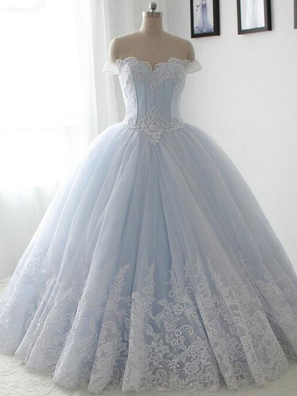 blue ball gown wedding dress