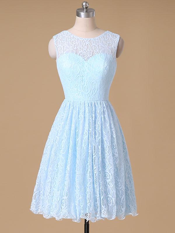 Scoop Lace Bridesmaid Dresses,a-line Lace Short Dresses,sky Blue Lace Formal Dresses,knee Length Lace Bridesmaid Dresses ,bridesmaid Dresses