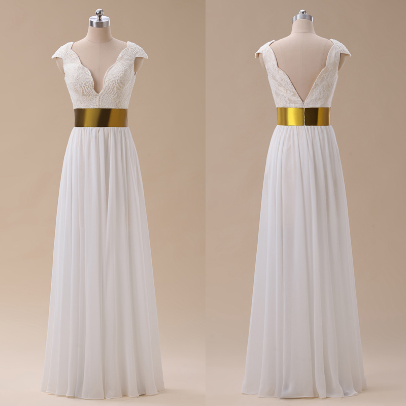 Sexy Ivory Beading Chiffon Long Prom Dresses Evening Gown
