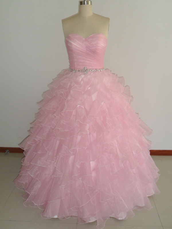 Gorgeous Ball Gown Sweeteart F Loor Length Organza Prom Dresses,beaded Ruffles Quinceanera Dresses,graduation Dresses,pink Prom Dresses,long