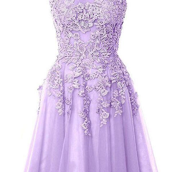 A-line Scoop Neckline Short Homecoming Dresses,appliques Beaded Tulle ...