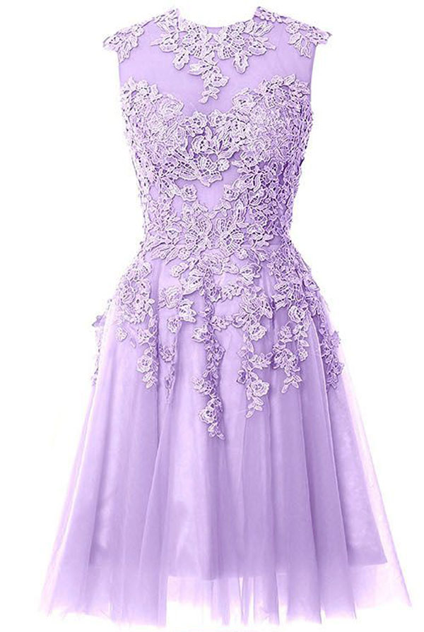 A-line Scoop Neckline Short Homecoming Dresses,appliques Beaded Tulle ...